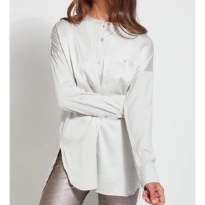 Lysse The Eco Satin Shirt Stretch Collarless Pearl Grey